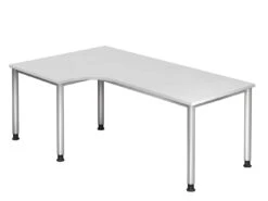 Freiformtisch Helsinki - 680-760 X 2000 X 1200/800 Mm - 4-Fuß-Gestell - Weißaluminium/weiß