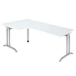 Freiformtisch Berlin - 720 X 2000 X 1200/800 Mm - C-Fuß Design - Weißaluminium/weiß 110161