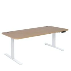 Schreibtisch HWC-D40, Computertisch, Elektrisch Höhenverstellbar 160x80cm 53kg ~ Hellbraun, Weiß
