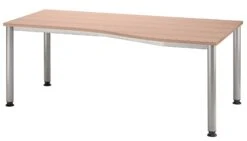 Freiformtisch Helsinki - 680-760 X 1800 X 1000/800 Mm - 4-Fuß-Gestell - Weißaluminium/nussbaum